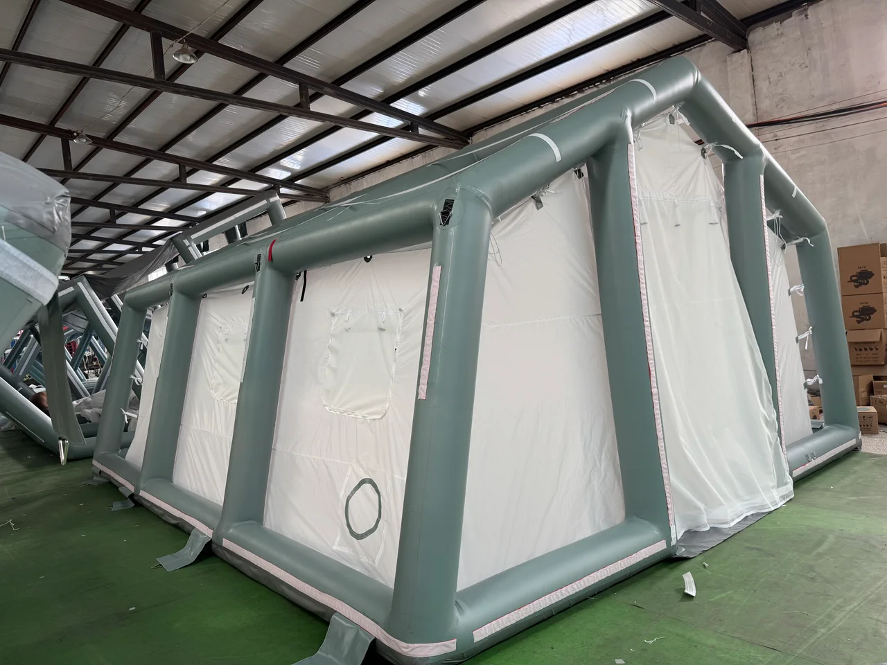 Inflatable tent air-beam frame assembled inside the factory