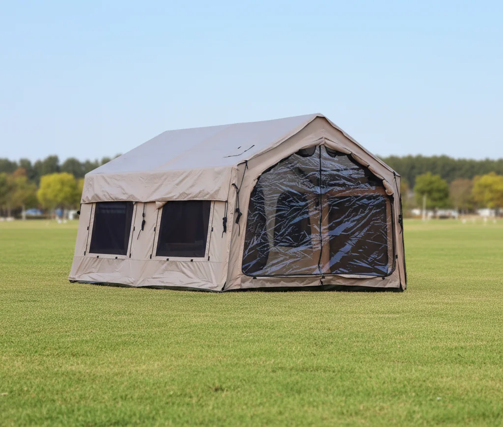 Light-colour twelve point eight square metre inflatable family tent outdoors
